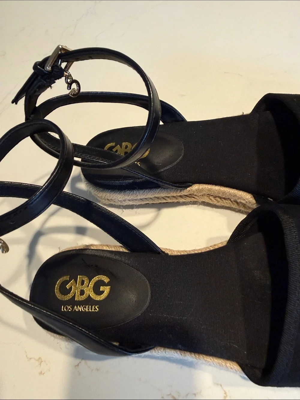 G by Guess Black Suede Espadrille Ankle-Strap Flats